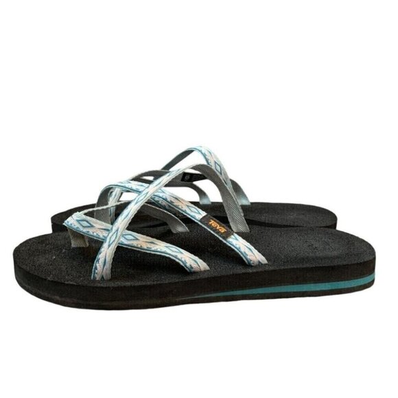 Teva olowahu Sandals Womens 8 Teal Blue Black Flip Flips Shoes Patterned - Picture 3 of 7